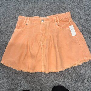 ANTHROPOLOGIE ANTHRO PILCRO PLEATED MICRO DENIM SKIRT in Orange Fizz NWT Size 12